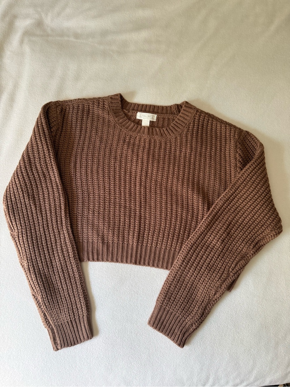 Full Tilt Chunky Waffle Knit Cropped Sweater in Cocoa Brown
